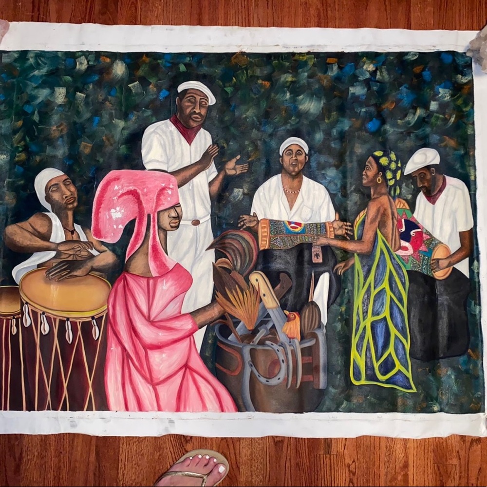 Original Signed Acrylic Painting On Canvas~Santería/Afro-Caribbean Folk Art-2003